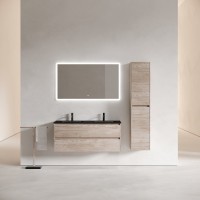 Мебель для ванной комнаты Sancos Libra 120 дуб галифакс натуральный, двойная черная раковина CN7004MB