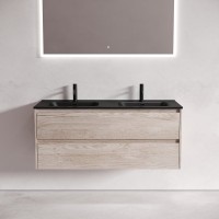 Мебель для ванной комнаты Sancos Libra 120 дуб галифакс натуральный, двойная черная раковина CN7004MB
