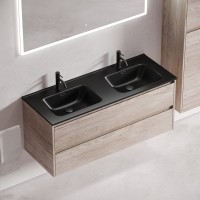 Мебель для ванной комнаты Sancos Libra 120 дуб галифакс натуральный, двойная черная раковина CN7004MB