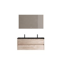 Мебель для ванной комнаты Sancos Libra 120 дуб галифакс натуральный, двойная черная раковина CN7004MB