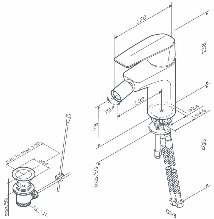 Смеситель для биде AM.PM Gem F90A83100 с донным клапаном, хром