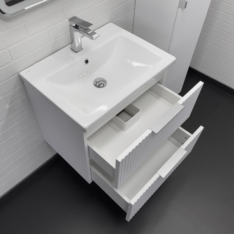 Тумба с раковиной Comforty Лима 60П2 подвесная, 2 ящика, матовая белая