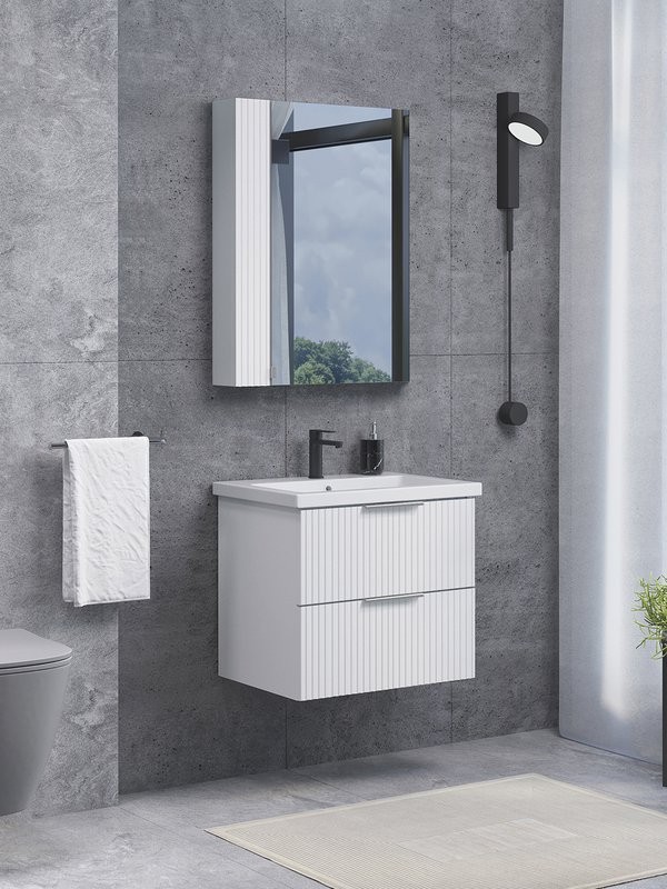 Тумба с раковиной Comforty Лима 60П2 подвесная, 2 ящика, матовая белая