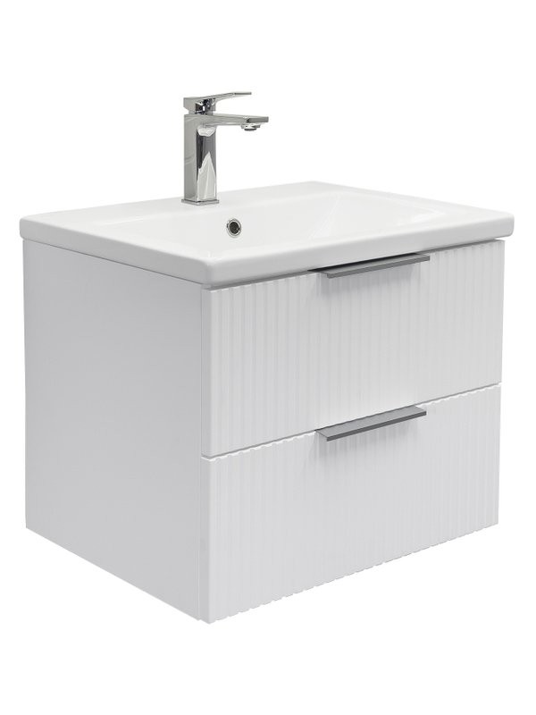 Тумба с раковиной Comforty Лима 60П2 подвесная, 2 ящика, матовая белая