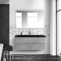 Мебель для ванной комнаты BelBagno Albano 120 подвесная, cemento verona grigio, черная матовая раковина