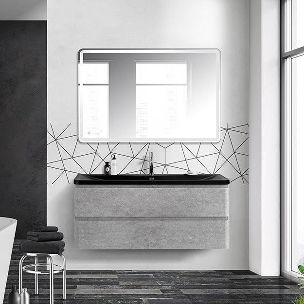Мебель для ванной комнаты BelBagno Albano 120 подвесная, cemento verona grigio, черная матовая раковина