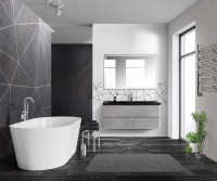Мебель для ванной комнаты BelBagno Albano 120 подвесная, cemento verona grigio, черная матовая раковина