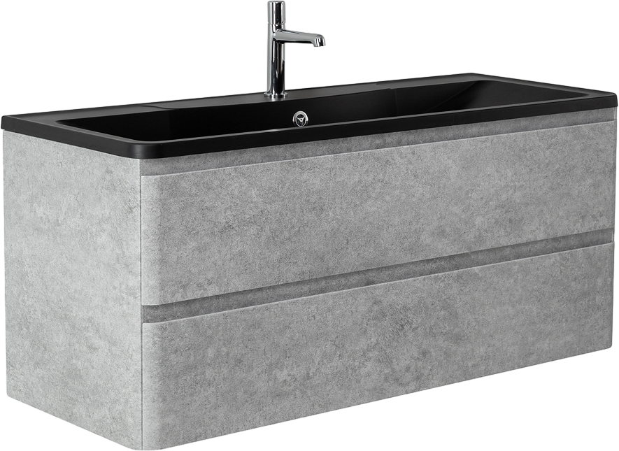 Мебель для ванной комнаты BelBagno Albano 120 подвесная, cemento verona grigio, черная матовая раковина
