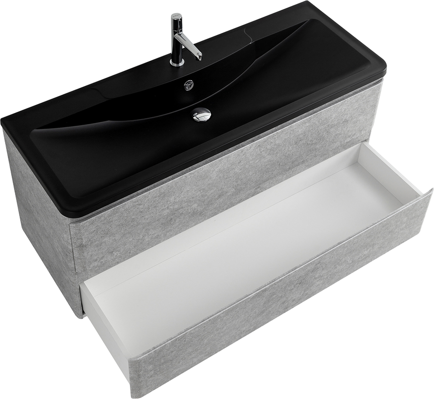 Мебель для ванной комнаты BelBagno Albano 120 подвесная, cemento verona grigio, черная матовая раковина