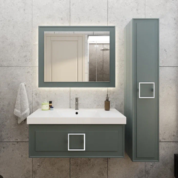 Мебель для ванной комнаты La Fenice Cubo 100 серая, ручка белая