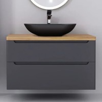 Тумба с раковиной Jorno Wood 100, серая, светлая столешница