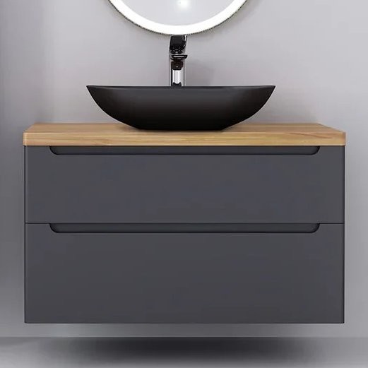 Тумба с раковиной Jorno Wood 100, серая, светлая столешница