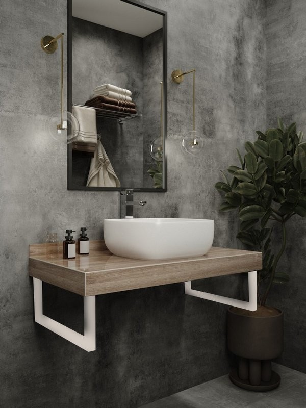 Столешница с раковиной Teymi Helmi 90 дуб кашмир, раковина Solli 41,  с белыми кронштейнами