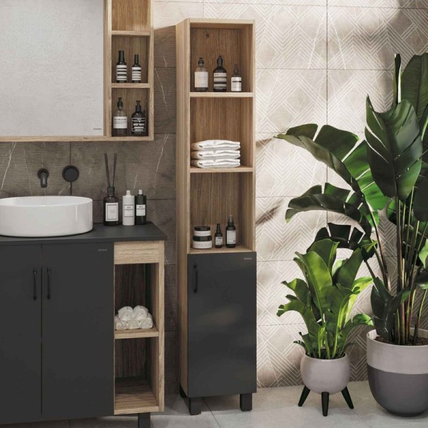 Шкаф пенал для ванной Grossman Флай 30 R, дуб сонома, серый