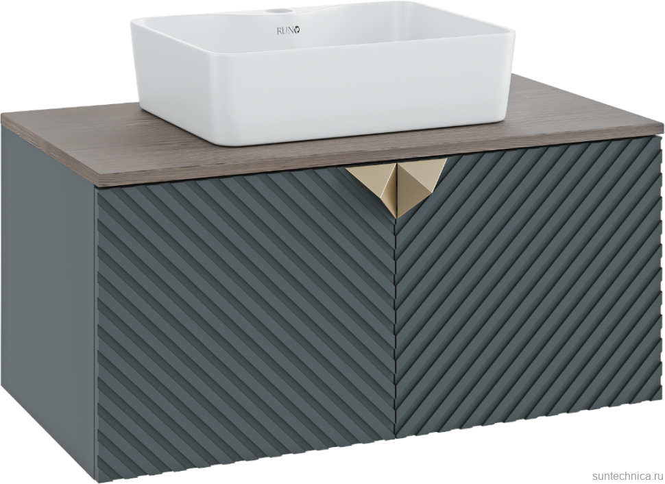 Тумба с раковиной Runo Андорра 85 графит, дуб коньячный, раковина Lavello 50