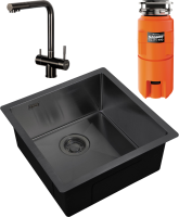 Комплект Мойка Zorg Light + Смеситель Inox SZR-7039 GRAFIT графит + Измельчитель Omoikiri Nagare slim 900