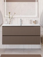 Тумба с раковиной BelBagno Uno 120 подвесная, 2 ящика, матовая бежевая