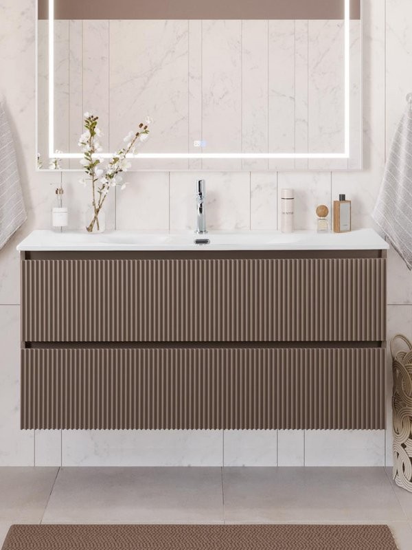 Тумба с раковиной BelBagno Uno 120 подвесная, 2 ящика, матовая бежевая