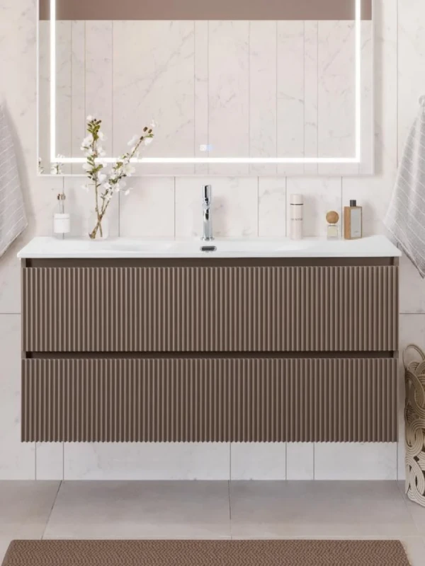 Тумба с раковиной BelBagno Uno 120 подвесная, 2 ящика, матовая бежевая