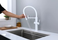 Смеситель для кухни Paulmark Nexus Ne213999-WH с гибким изливом, белый матовый