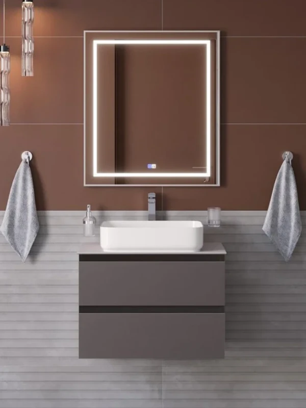 Мебель для ванной комнаты BelBagno Kraft 70 подвесная, матовая темно-серая, столешница kep-70-bo, раковина BB1304