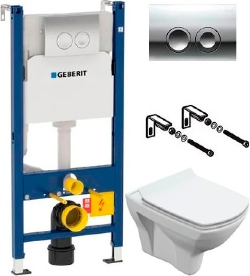 Комплект Унитаз подвесной Cersanit Carina XL Clean On DPL EO slim + Инсталляция Geberit Duofix Delta 458.124.21.1 3 в 1 с кнопкой смыва, хром