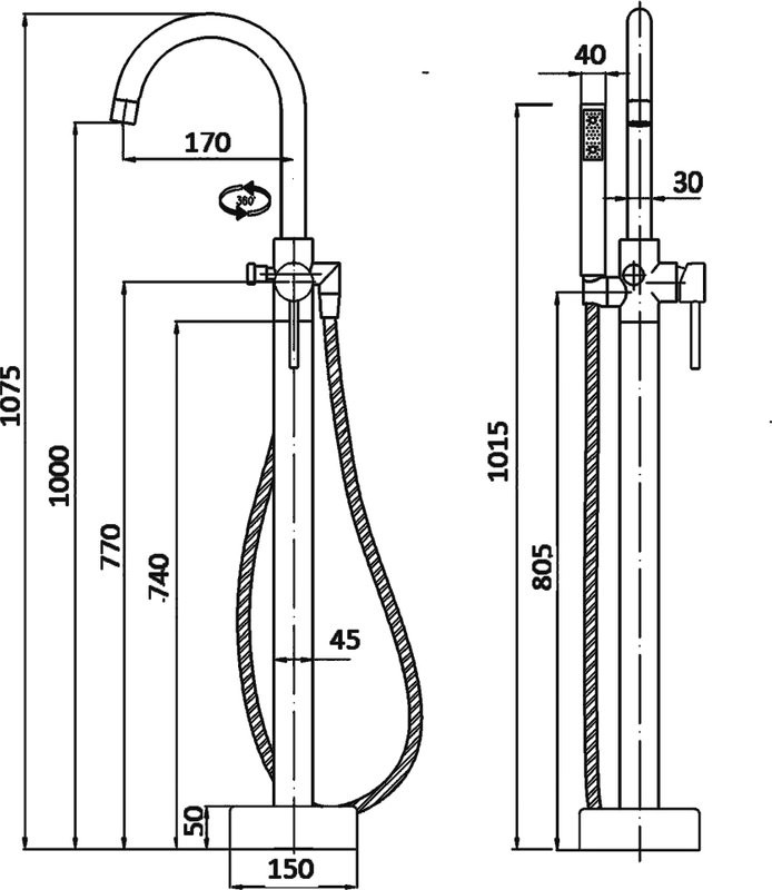 Напольный смеситель для ванны с душем BOCH MANN Braies BM8921 матовый черный