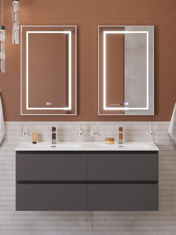 Мебель для ванной комнаты BelBagno Kraft 120 подвесная, матовая темно-серая, раковина bb1200-2-etl, для двоих