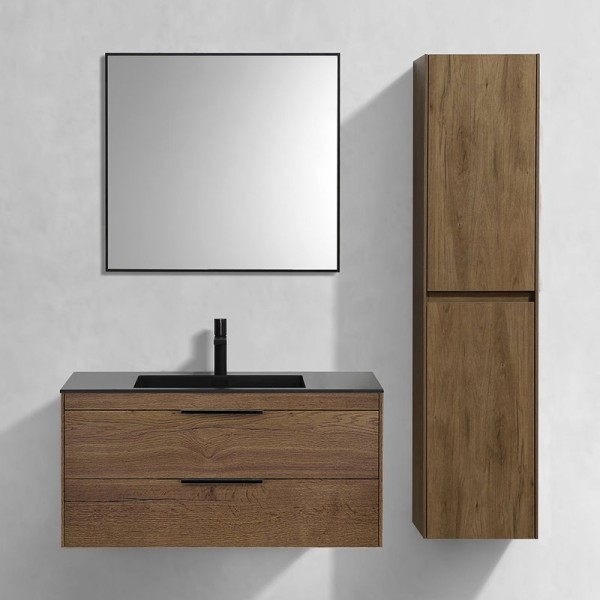 Мебель для ванной комнаты Vincea Chiara 2D 100, 2 ящика, дуб табак, с черной раковиной