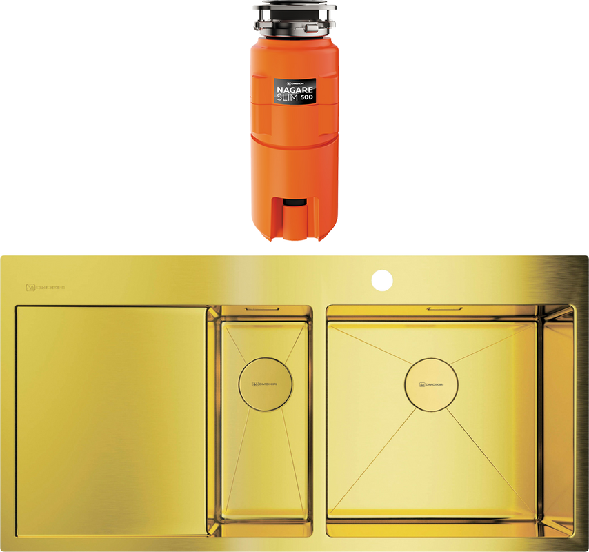 Комплект Мойка Omoikiri Akisame 100-2 R, светлое золото + Измельчитель Nagare slim 500