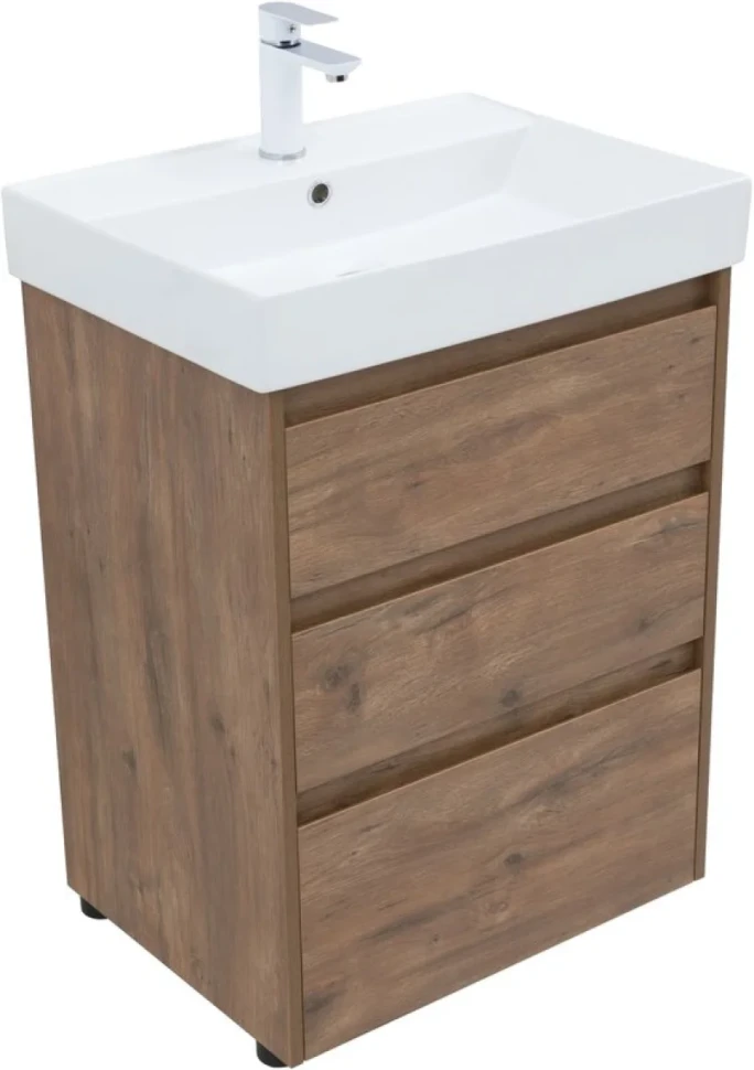 Тумба с раковиной Aquanet Nova Lite 60 напольная, дуб рустикальный, 3 ящика