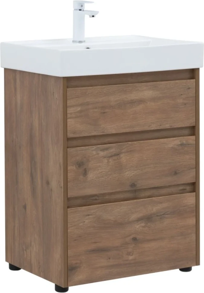 Тумба с раковиной Aquanet Nova Lite 60 напольная, дуб рустикальный, 3 ящика