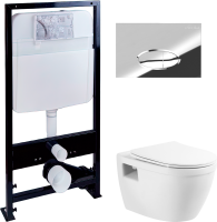 Комплект Унитаз подвесной BelBagno Loto BB070CHR/SC безободковый + Инсталляция EWRIKA ProLT 0026-2020 + Кнопка 0051 хром