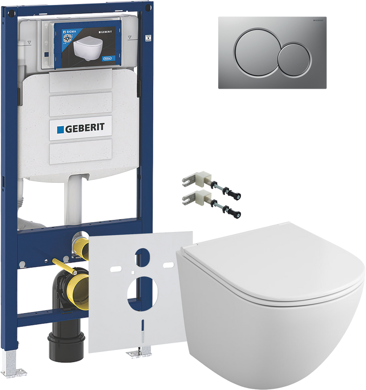 Комплект Унитаз подвесной Owl 1975 Vind TOWLT190302 безободковый + Крепления Geberit Duofix 111.815.00.1 к стене + Звукоизоляция + Инсталляция UP 320 111.300.00.5 + Кнопка Sigma 01 115.770.JQ.5 лакированная, матовый хром