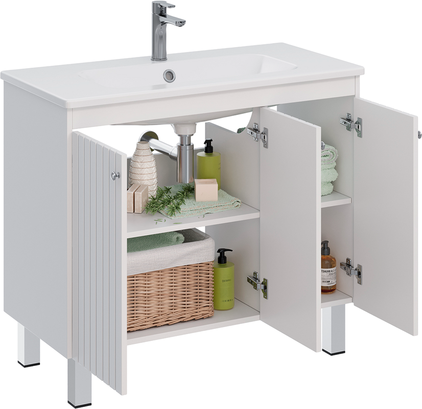 Тумба с раковиной Lemark Romance 100 белая глянцевая