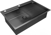 Комплект Мойка Paulmark Kroner-Pro + Pro PM707551-GM+R405-GM вороненая сталь + Измельчитель Bone Crusher BC 910-AS