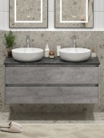 Тумба с раковиной BelBagno Kraft 120 со столешницей, для двоих, 2 ящика, cemento grigio
