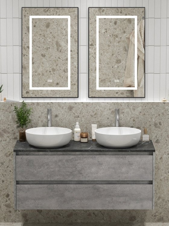 Тумба с раковиной BelBagno Kraft 120 со столешницей, для двоих, 2 ящика, cemento grigio