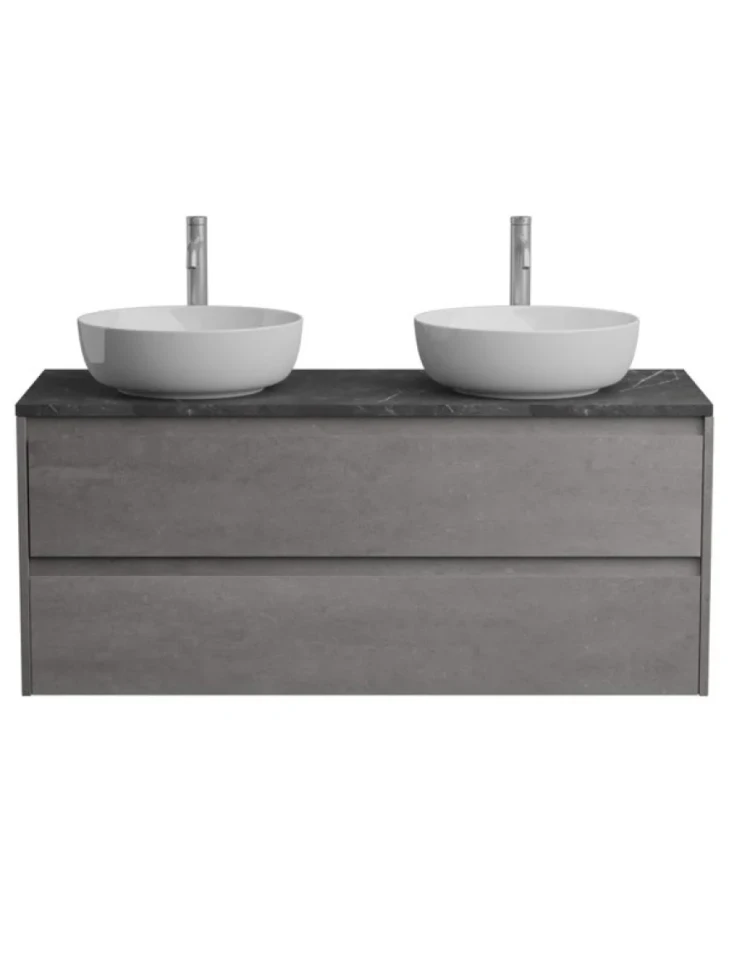 Тумба с раковиной BelBagno Kraft 120 со столешницей, для двоих, 2 ящика, cemento grigio
