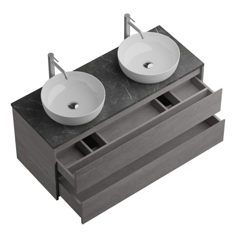 Тумба с раковиной BelBagno Kraft 120 со столешницей, для двоих, 2 ящика, cemento grigio