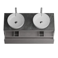 Тумба с раковиной BelBagno Kraft 120 со столешницей, для двоих, 2 ящика, cemento grigio