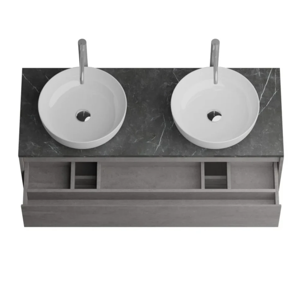 Тумба с раковиной BelBagno Kraft 120 со столешницей, для двоих, 2 ящика, cemento grigio