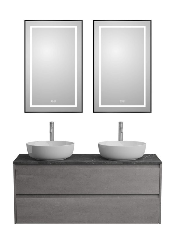 Тумба с раковиной BelBagno Kraft 120 со столешницей, для двоих, 2 ящика, cemento grigio