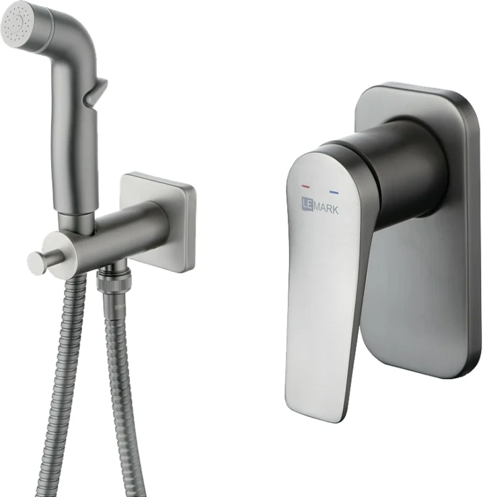 Гигиенический душ Lemark Bronx LM3719GM со смесителем, С ВНУТРЕННЕЙ ЧАСТЬЮ, графит
