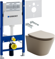 Комплект Унитаз подвесной Ceramicanova Balearica Rimless CN6000MC капучино матовый + Звукоизоляция Geberit + Инсталляция Duofix Delta 458.149.21.1 с кнопкой смыва, хром