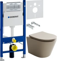 Комплект Унитаз подвесной Ceramicanova Balearica Rimless CN6000MC капучино матовый + Звукоизоляция Geberit + Инсталляция Duofix Delta 458.149.21.1 с кнопкой смыва, хром