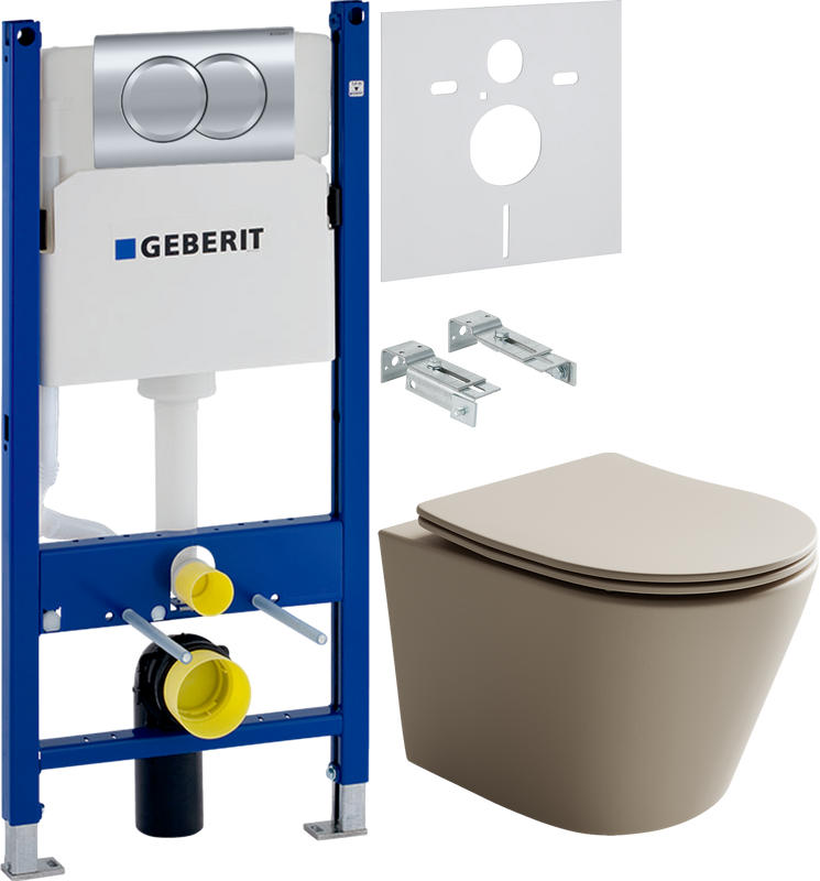Комплект Унитаз подвесной Ceramicanova Balearica Rimless CN6000MC капучино матовый + Звукоизоляция Geberit + Инсталляция Duofix Delta 458.149.21.1 с кнопкой смыва, хром