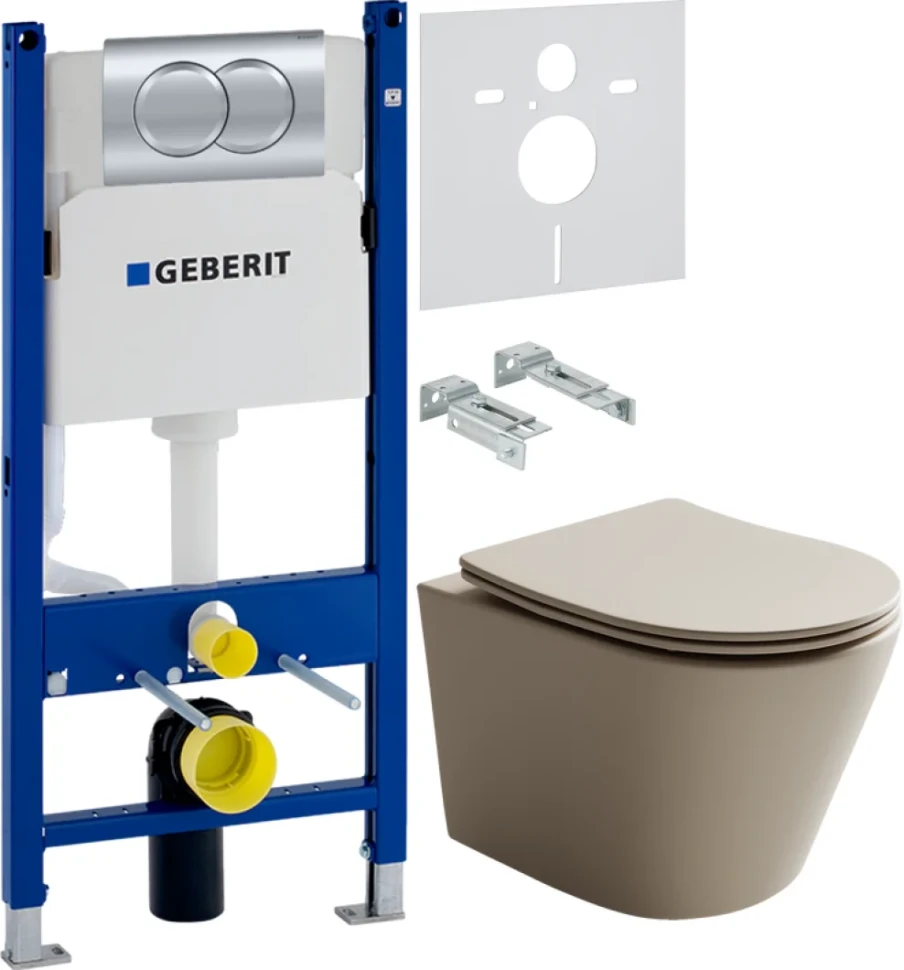 Комплект Унитаз подвесной Ceramicanova Balearica Rimless CN6000MC капучино матовый + Звукоизоляция Geberit + Инсталляция Duofix Delta 458.149.21.1 с кнопкой смыва, хром