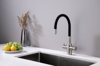Смеситель для кухни Paulmark Salix 213419-NI, никель, черный, с гибким изливом