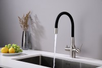 Смеситель для кухни Paulmark Salix 213419-NI, никель, черный, с гибким изливом